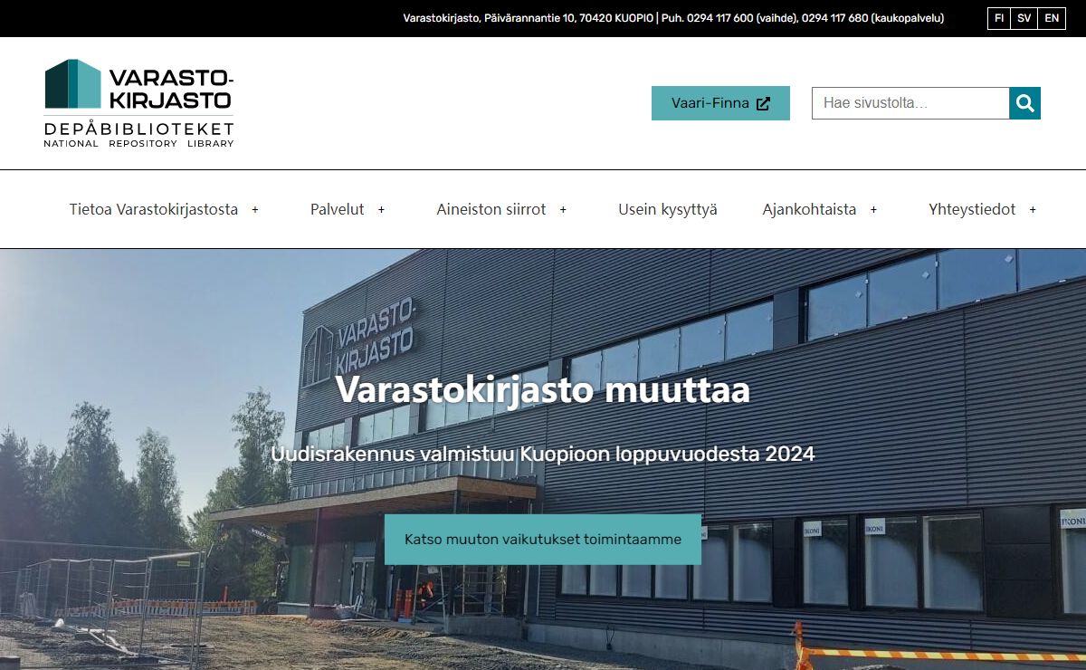 Varastokirjasto on OKM:n alainen valtakunnallinen kirjasto