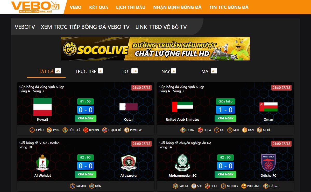 Vebo TV - Xem trực tiếp bóng đá VeboTV - Link TTBD Về Bờ TV