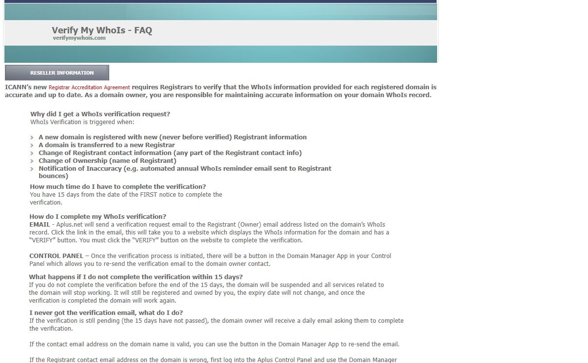 Verify My WhoIs - FAQ Home