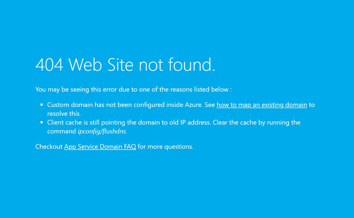 Microsoft Azure Web App - Error 404