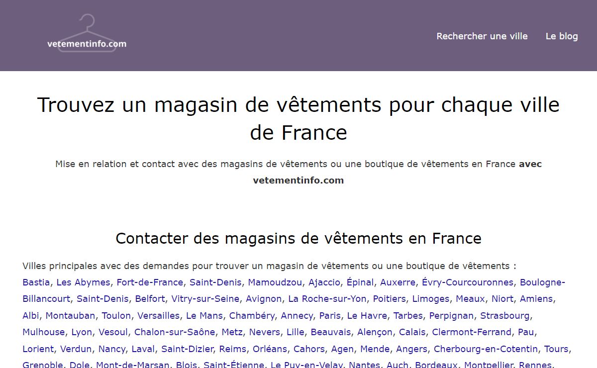 Magasin de vêtements en France. Contacter une boutique de vêtements.
