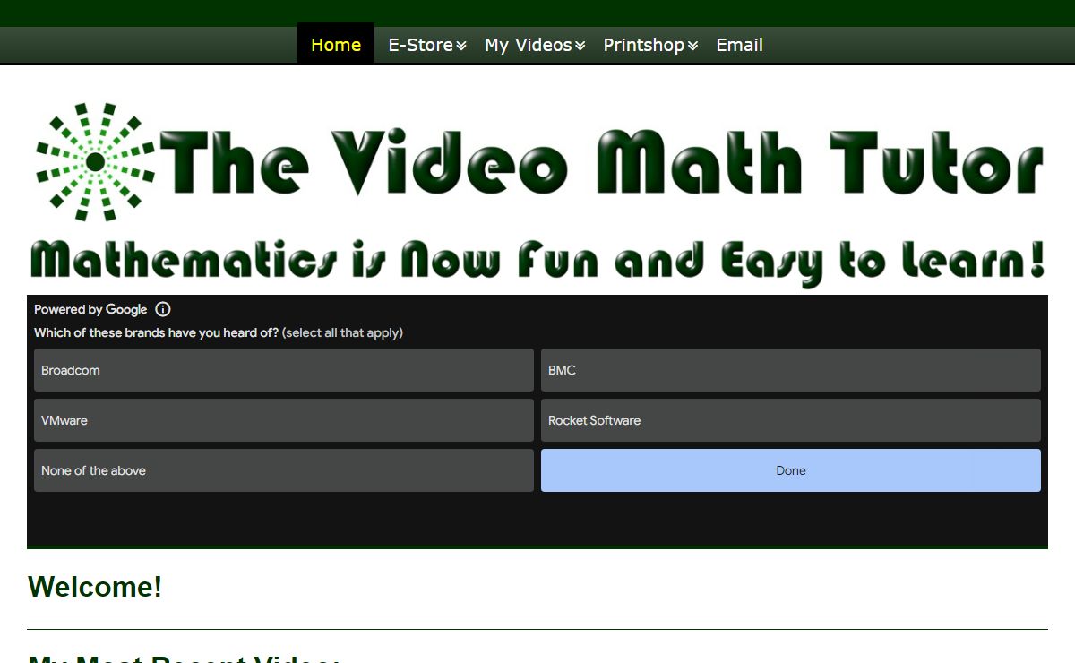 The Video Math Tutor Website