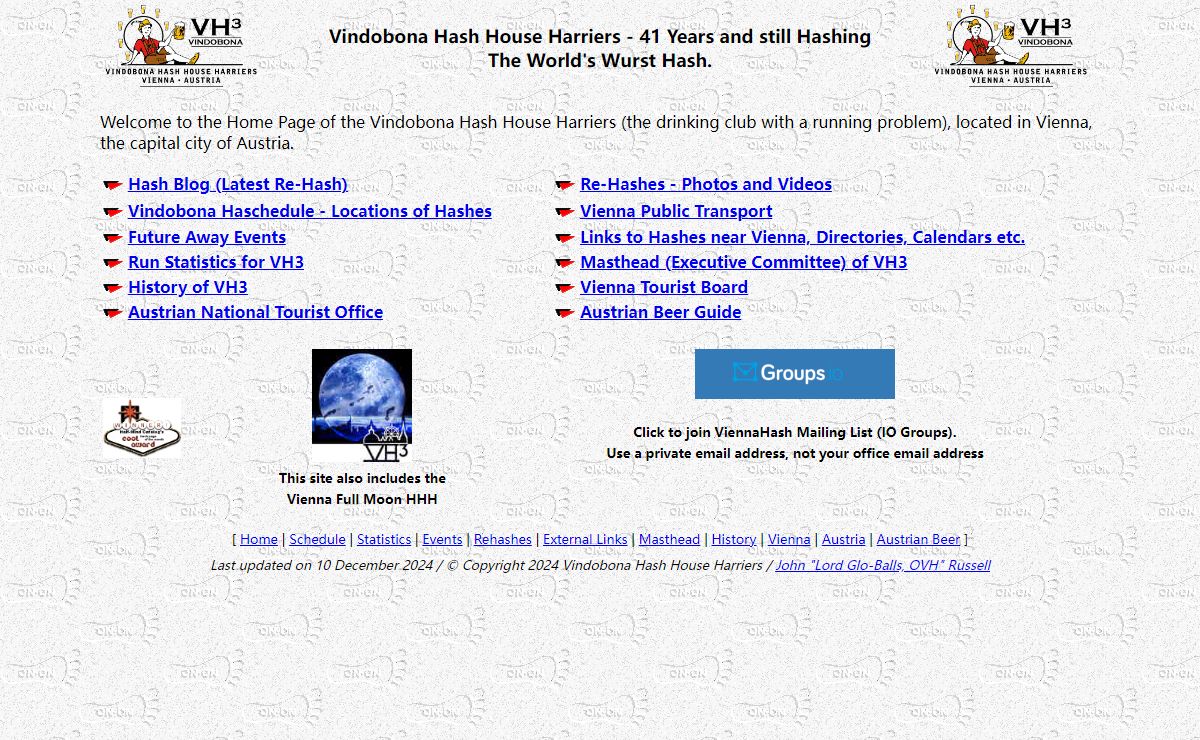 Vindobona Hash House Harriers Home Page, Vienna, Austria