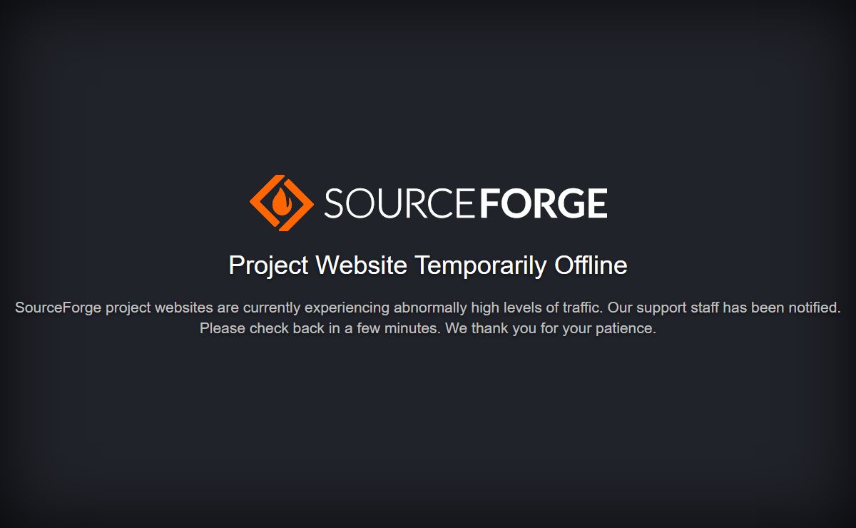 SourceForge Maintenance | 503 - Webservice currently unavailable