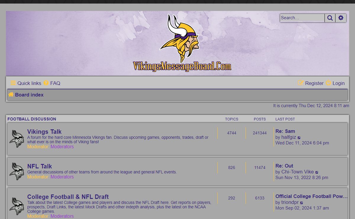 Vikings Message Board.Com - Index page
