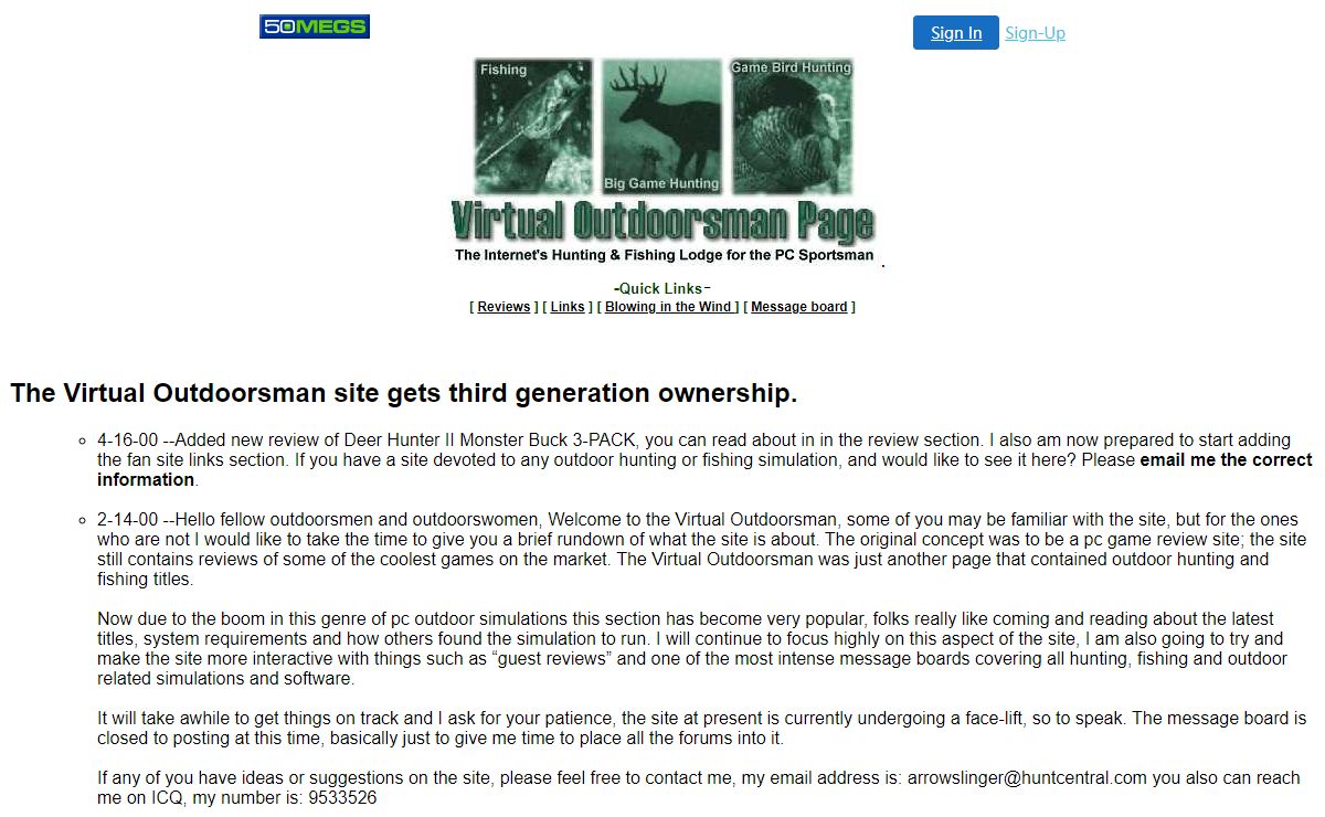 The Virtual Outdoorsman Main Page
