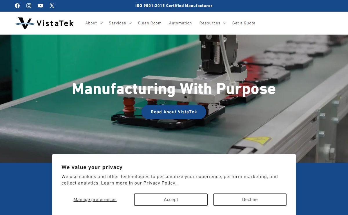 VistaTek - USA-based Custom Injection Molding & Tooling Services