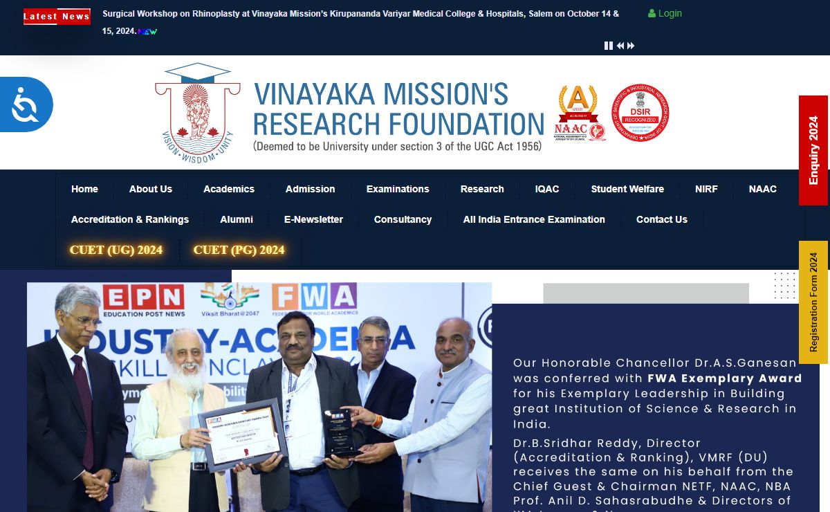 WELCOME TO VINAYAKA MISSIONS RESEARCH FOUNDATION