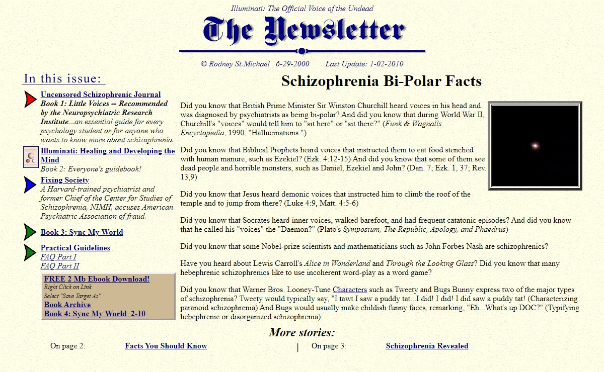 Illuminati Schizophrenia Bipolar Newsletter