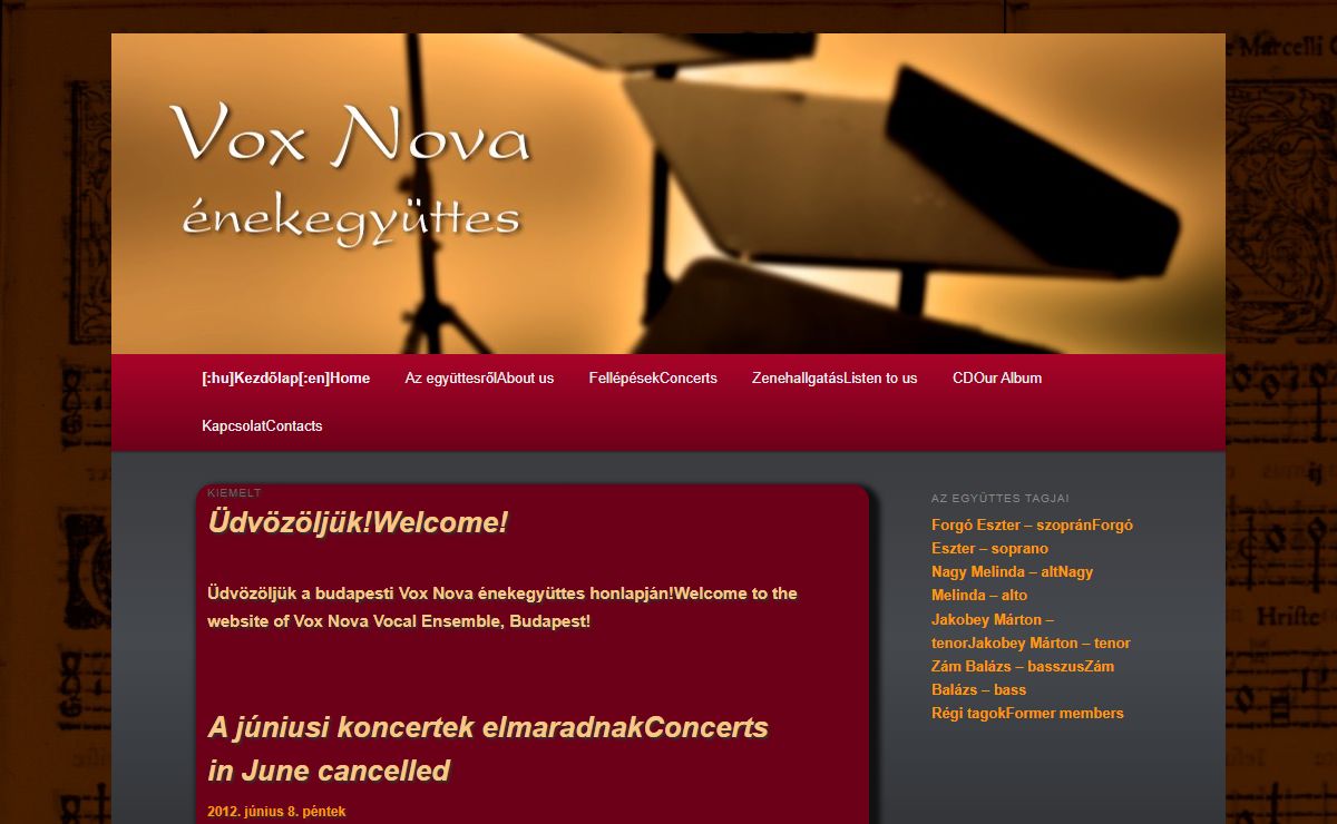 [:hu]Vox Nova énekegyüttes[:en]Vox Nova Vocal Ensemble | A Vox Nova énekegyüttes honlapja