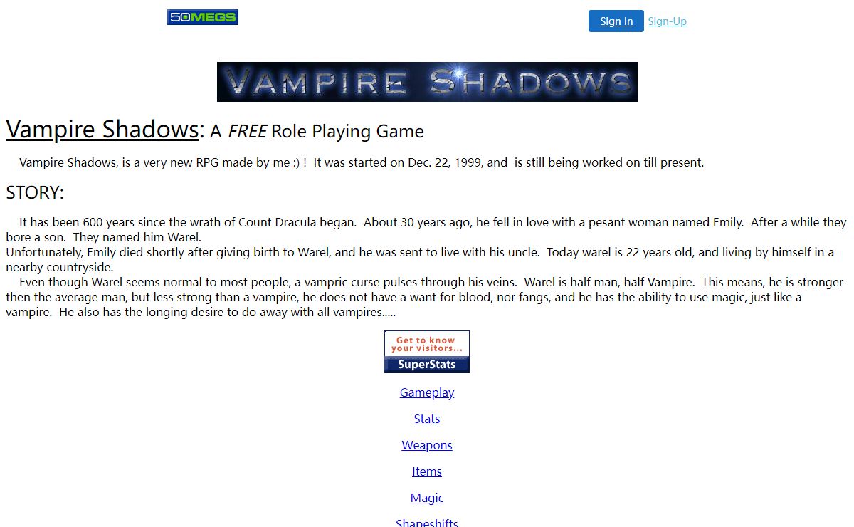 Vampire Shadows:A Free Role Playing Game
