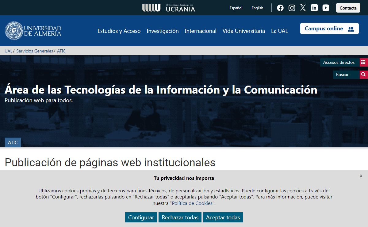 Publicación de páginas web institucionales - Universidad de Almería