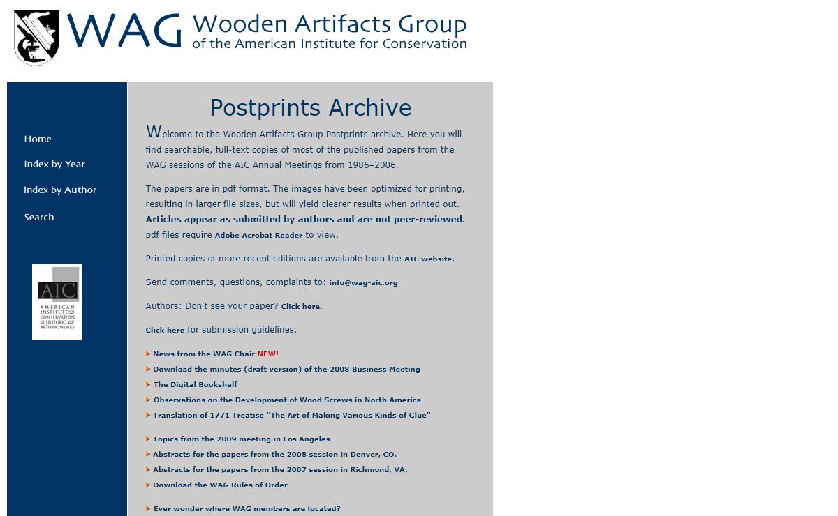 Wooden Artifacts Group Postprints Archive