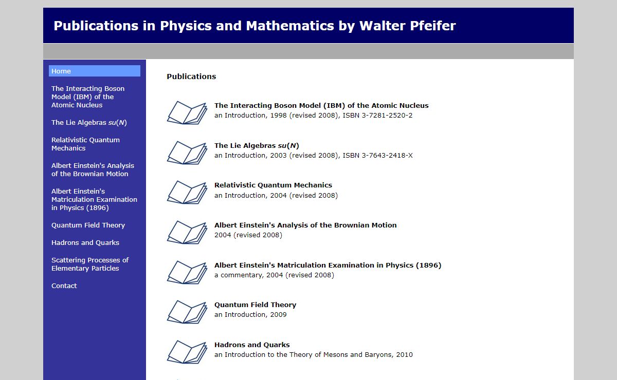 Publications in Physics and Mathematics by Walter Pfeifer
