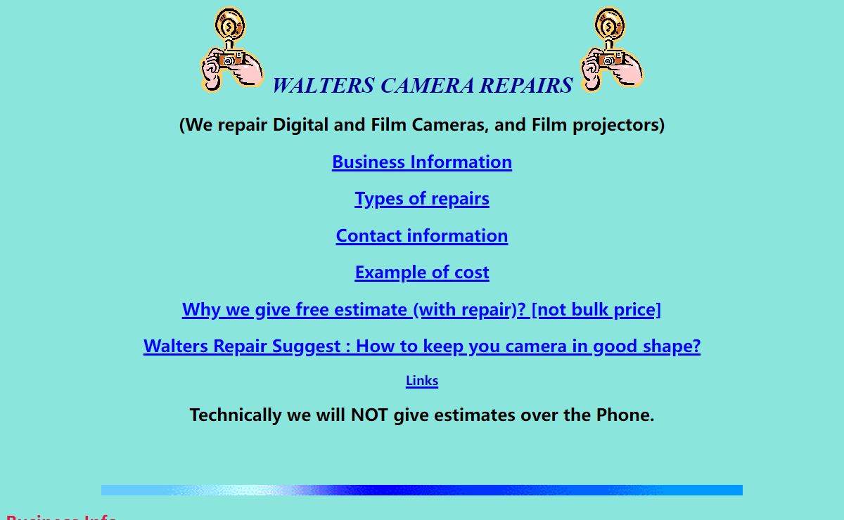 walter's camera repairs, the camera repair experts.