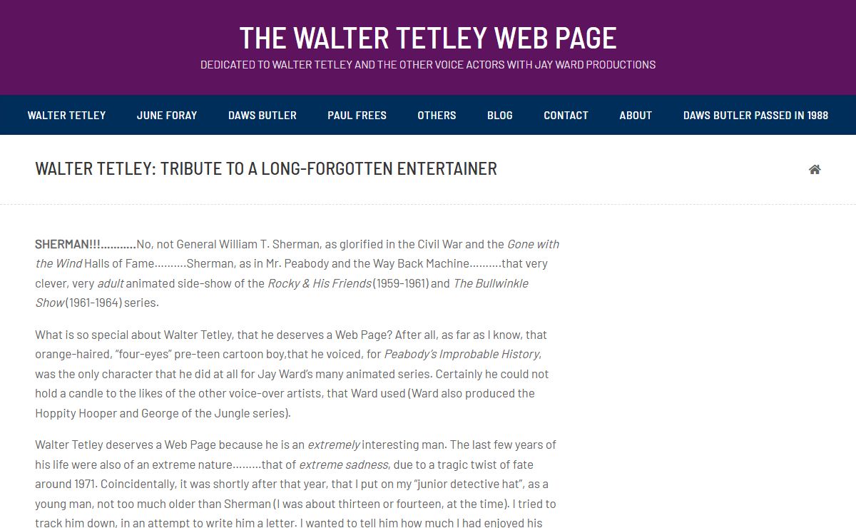 Walter Tetley: Tribute to a Long-Forgotten Entertainer - The Walter Tetley Web Page