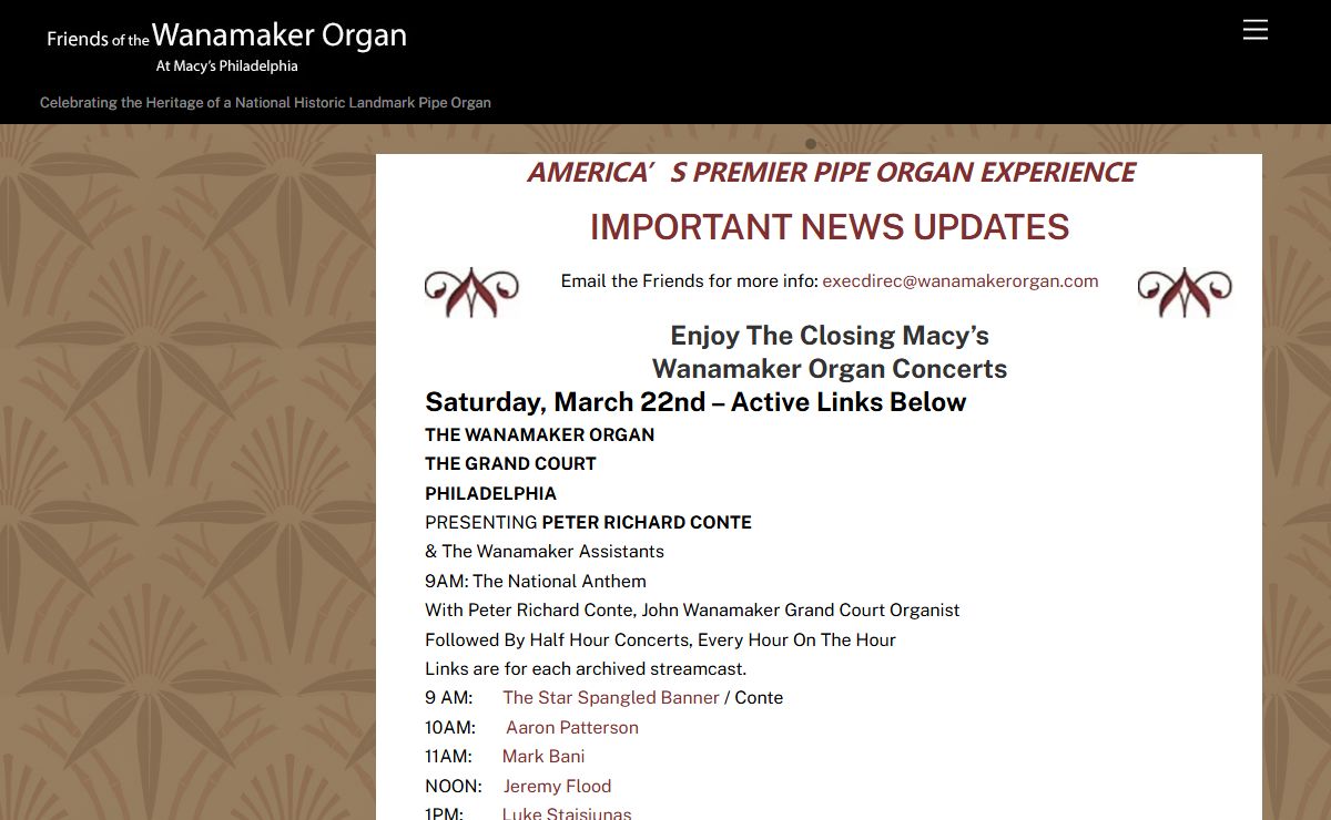 Friends of Wanamaker Organ – Celebrating the Heritage of a National Historic Landmark Pipe Organ