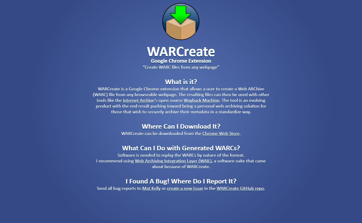 WARCreate - Create WARC files from any webpage!