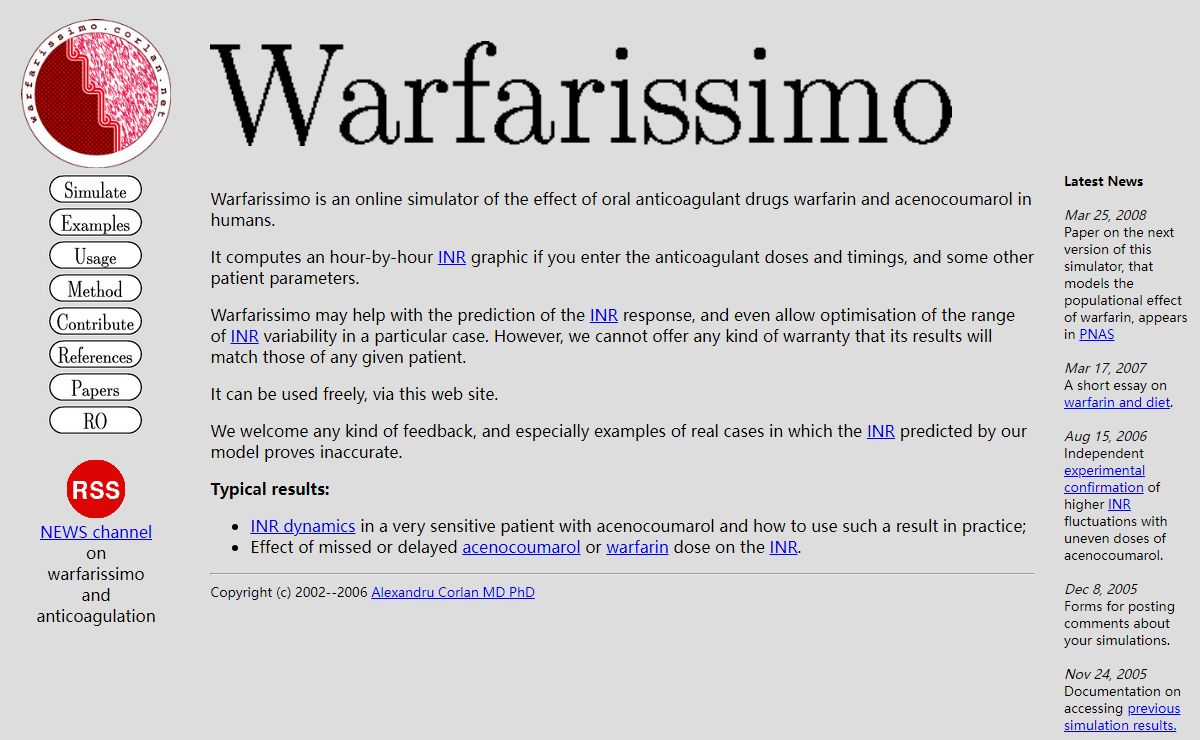 Warfarissimo--online simulator of the kinetics and dynamics of oral anticoagulants