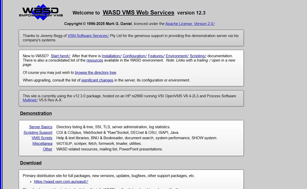 WASD - for three decades and more - the only Web environment implemented expressly for VMS