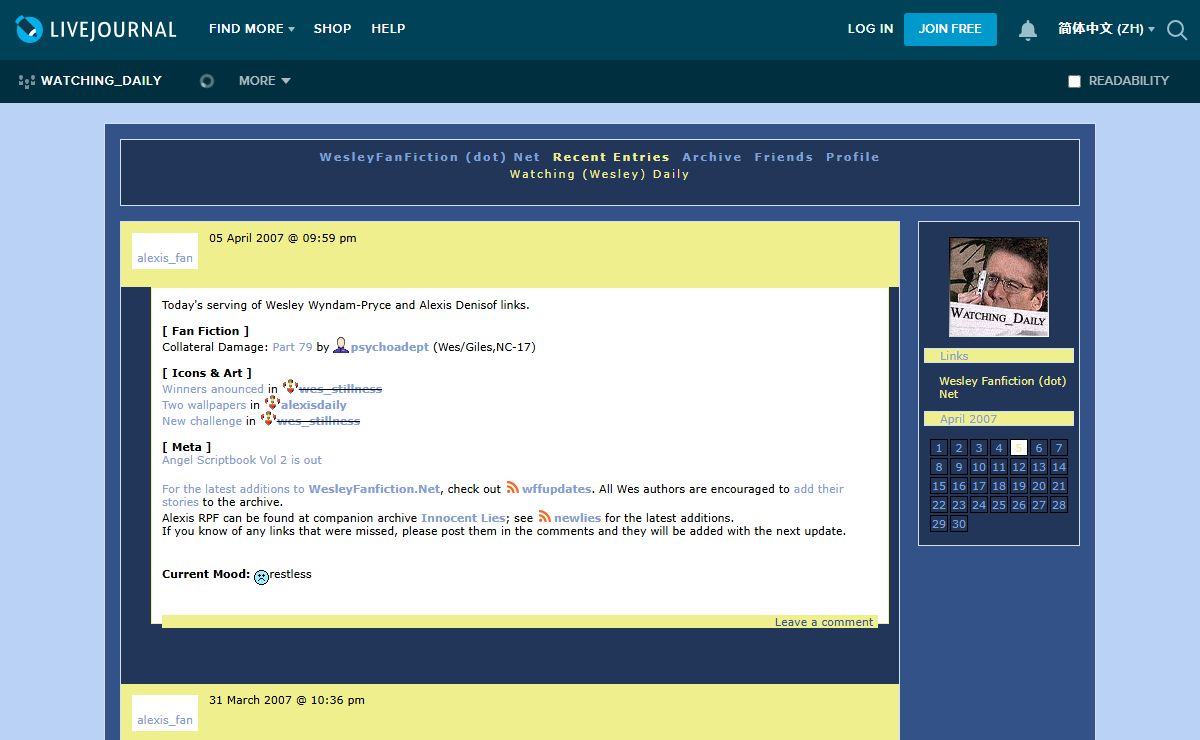 Watching (Wesley) Daily — LiveJournal
