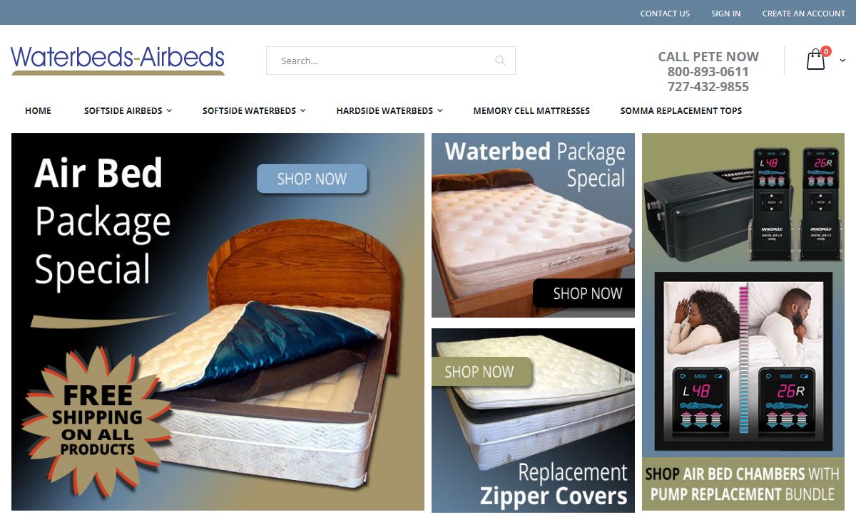 Waterbeds, Etc. Waterbed mattresses, air beds, foam mattresses, waterbed parts and accessories