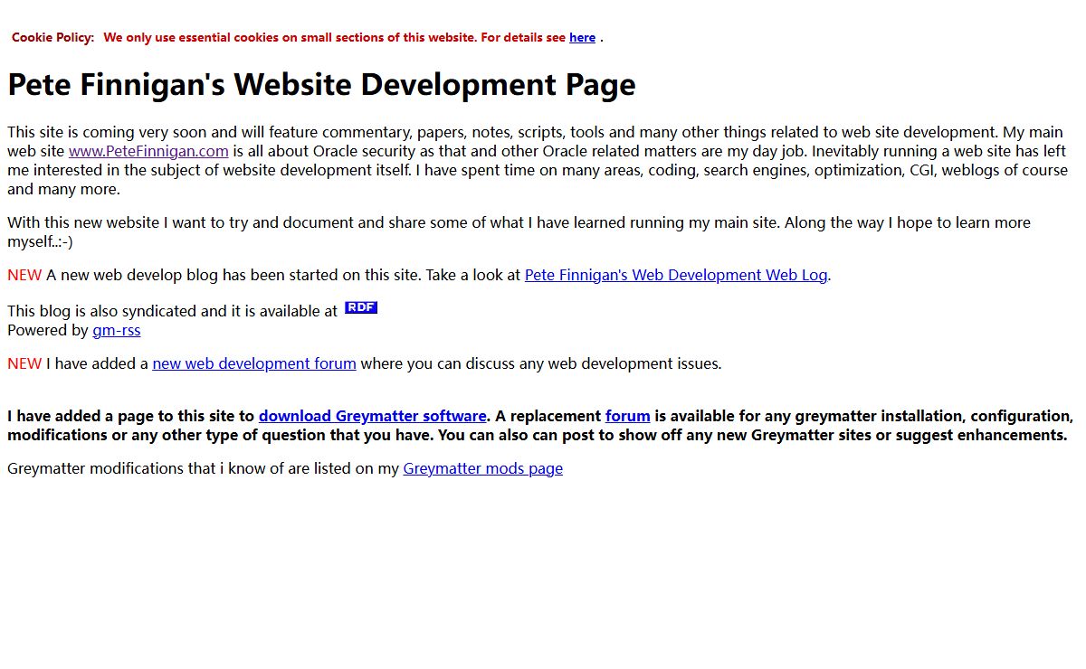 Pete Finnigan's Website development page
