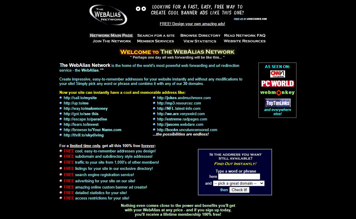 Free URL Redirection Services and more at The WebAlias Network