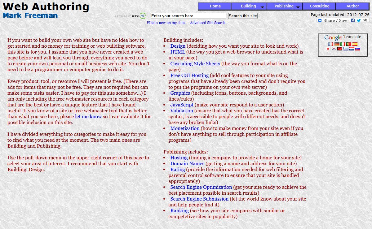 Free Web Authoring Resources, including HTML, CSS, Free CGI Hosting, Graphics, JavaScript, Validation, Rating, Promotion, and Ranking