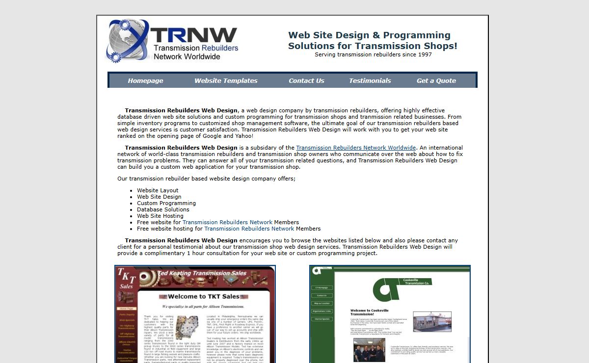 Website Design and Custom Programming for Transmission Shops by Transmission Rebuilders Web Design
