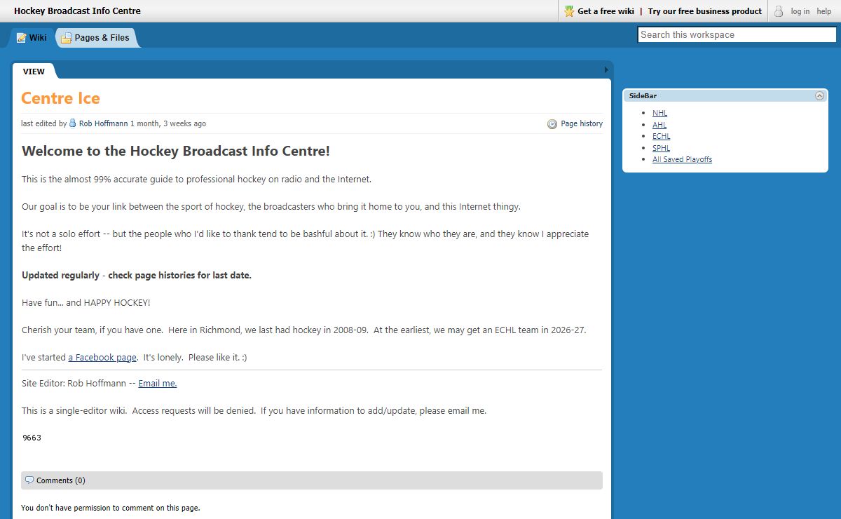 Hockey Broadcast Info Centre / Centre Ice