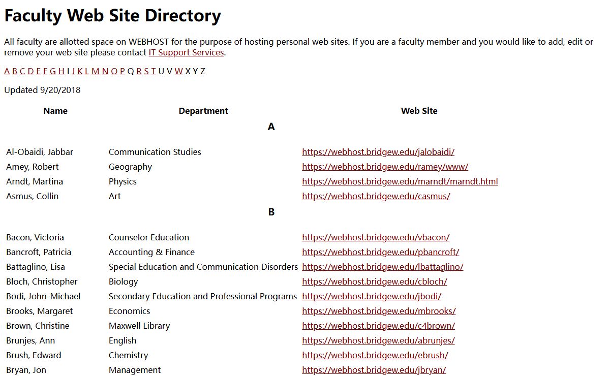 Bridgewater State University - Personal Home Pages