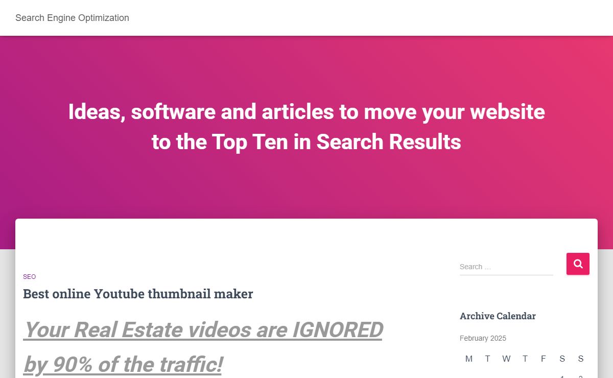 Search Engine Optimization - Ideas, software and articles to move your website to the Top Ten in Search Results