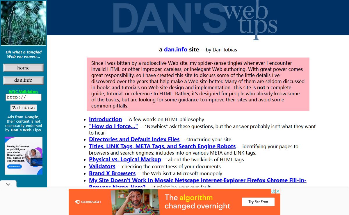 Dan's Web Tips