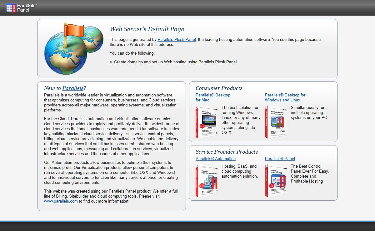 Default Parallels Plesk Panel Page