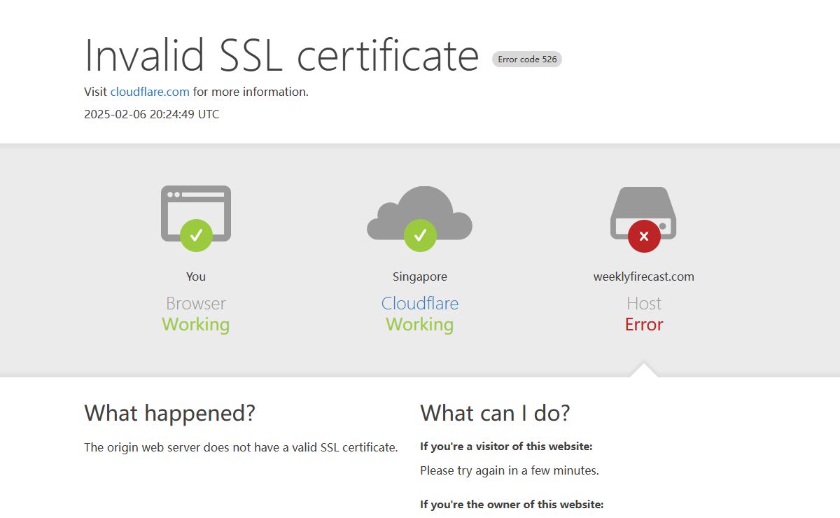 weeklyfirecast.com | 526: Invalid SSL certificate