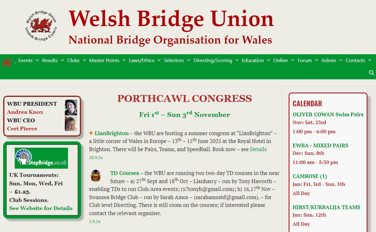 Welsh Bridge Union – National Bridge Organisation for Wales