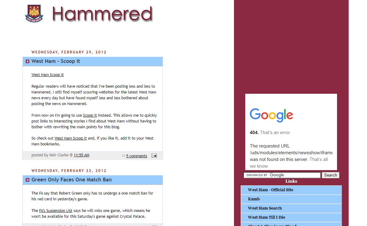 Hammered - unofficial West Ham Blog