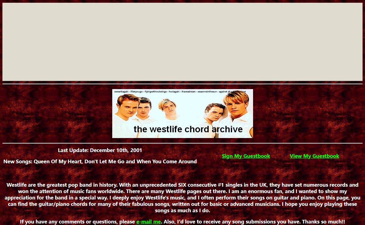 The Westlife Piano/Guitar Chord/Tablature Zone
