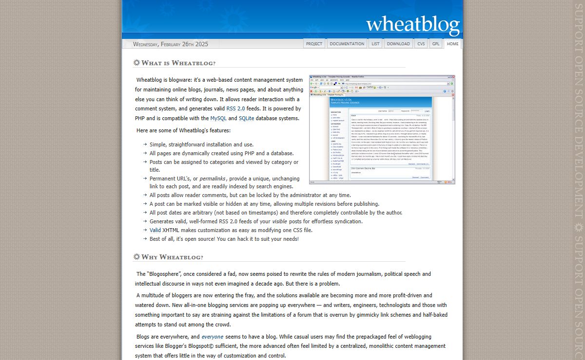 Wheatblog : A Lightweight, Customizable Blogging and Content Management Solution