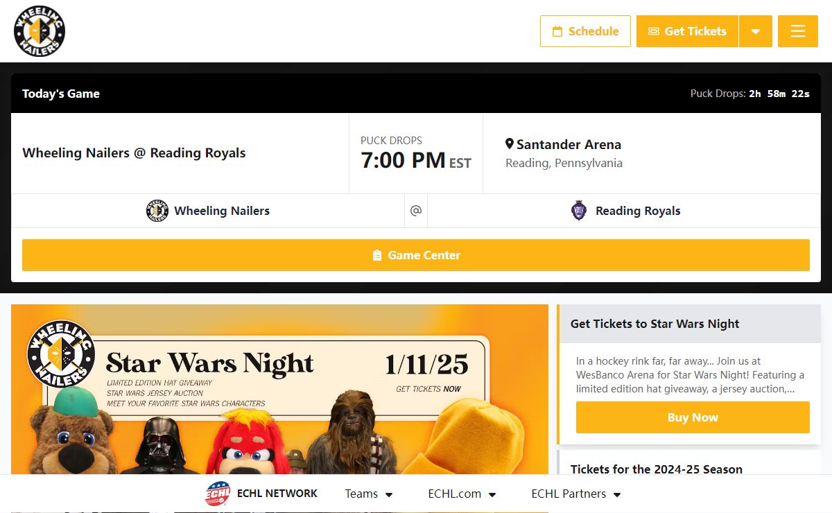 Wheeling Nailers | Wheeling, WV Professional Hockey | Schedule