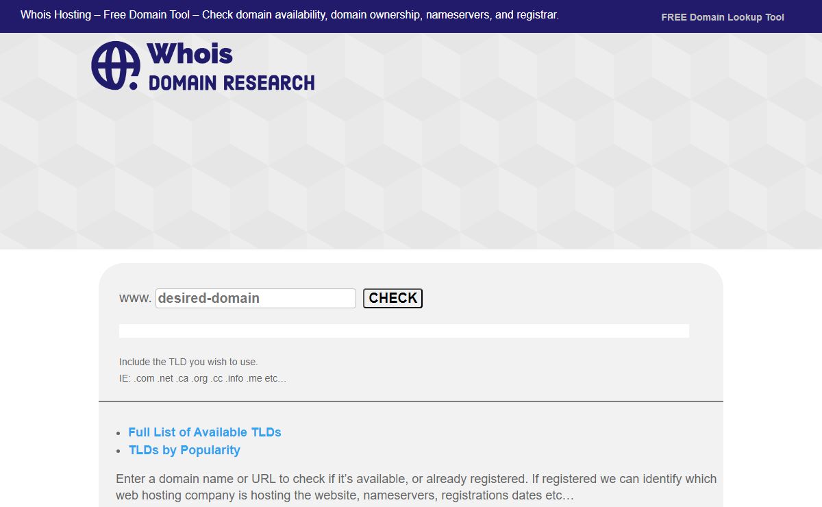 Whois Hosting - Free Whois Domain Lookup Tool