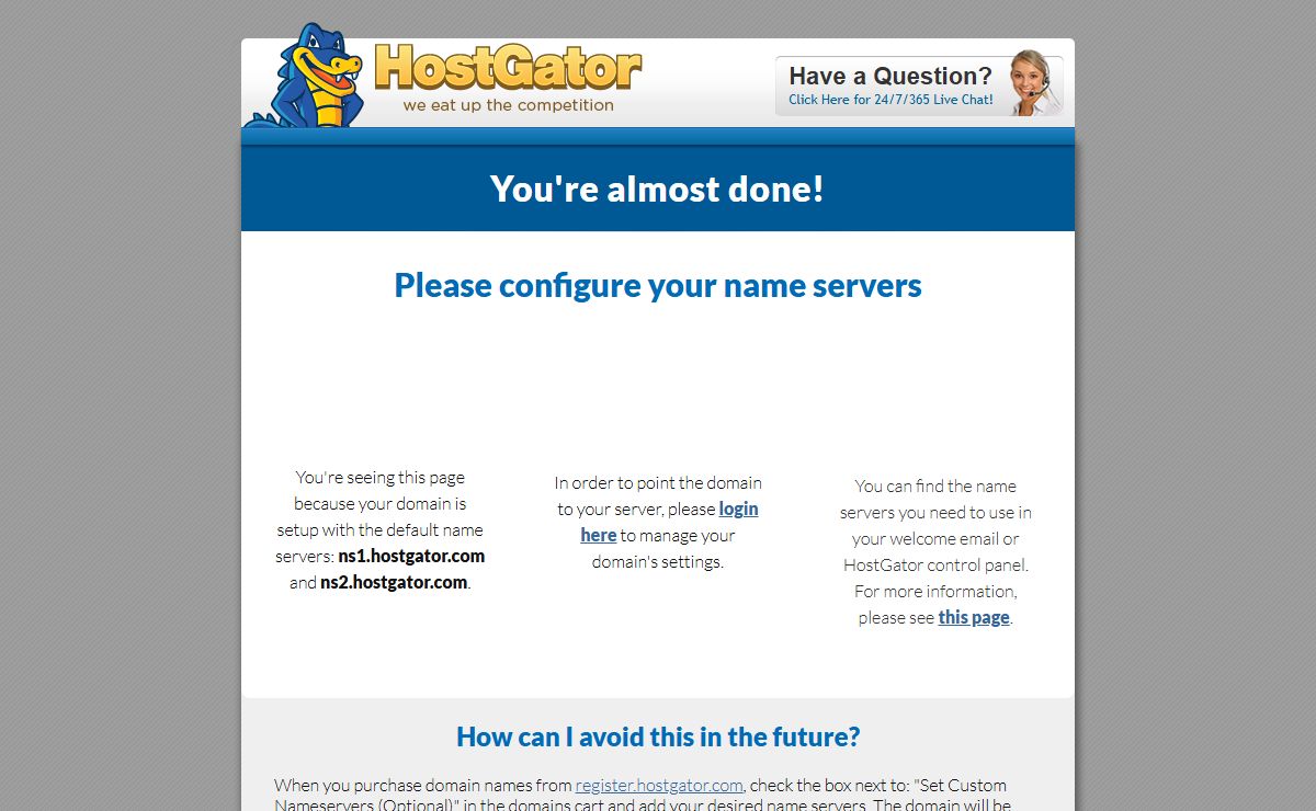 HostGator - Please Configure Your Name Servers