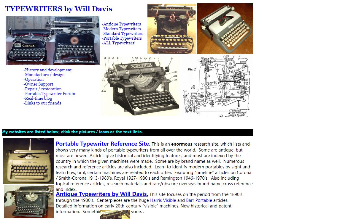 Typewriters by Will Davis: Master Index page