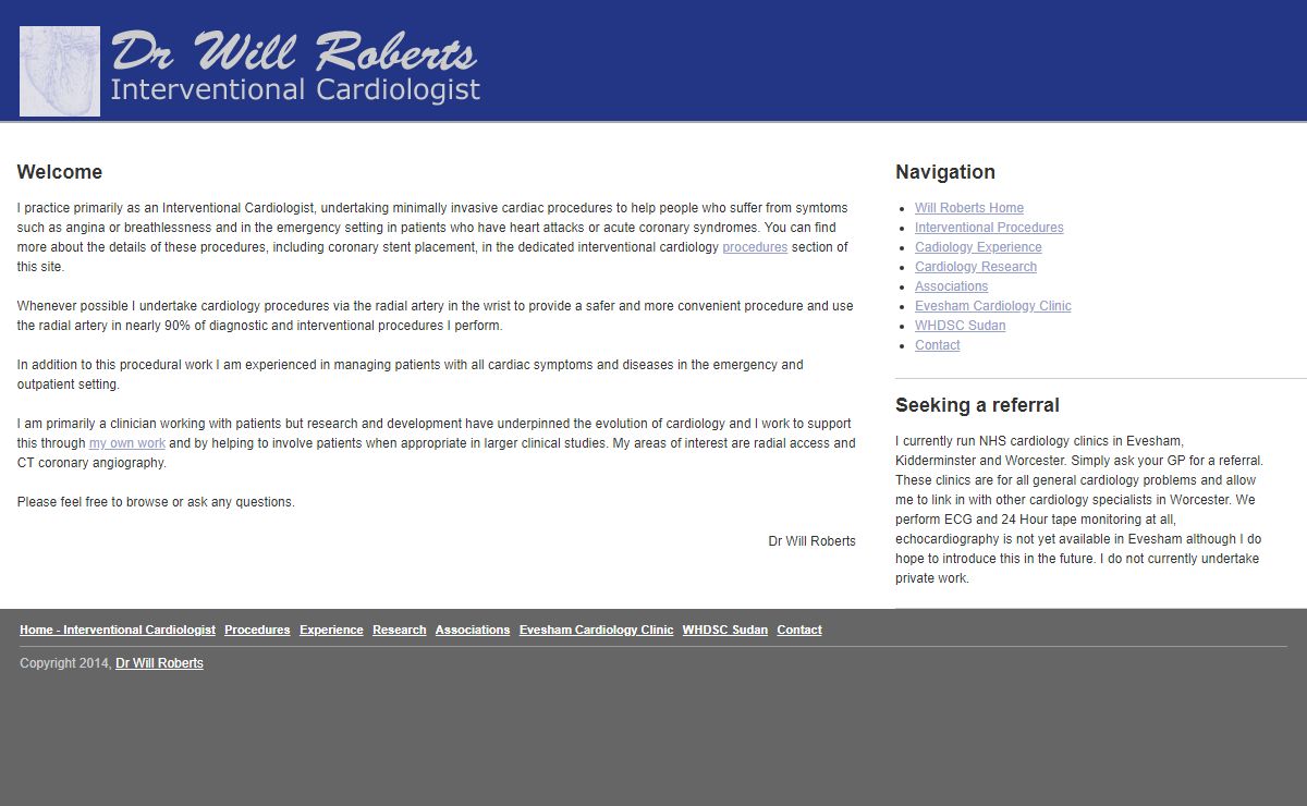 Dr Will Roberts, Interventional Cardiologist, Worcester and Evesham, UK, NHS and Private