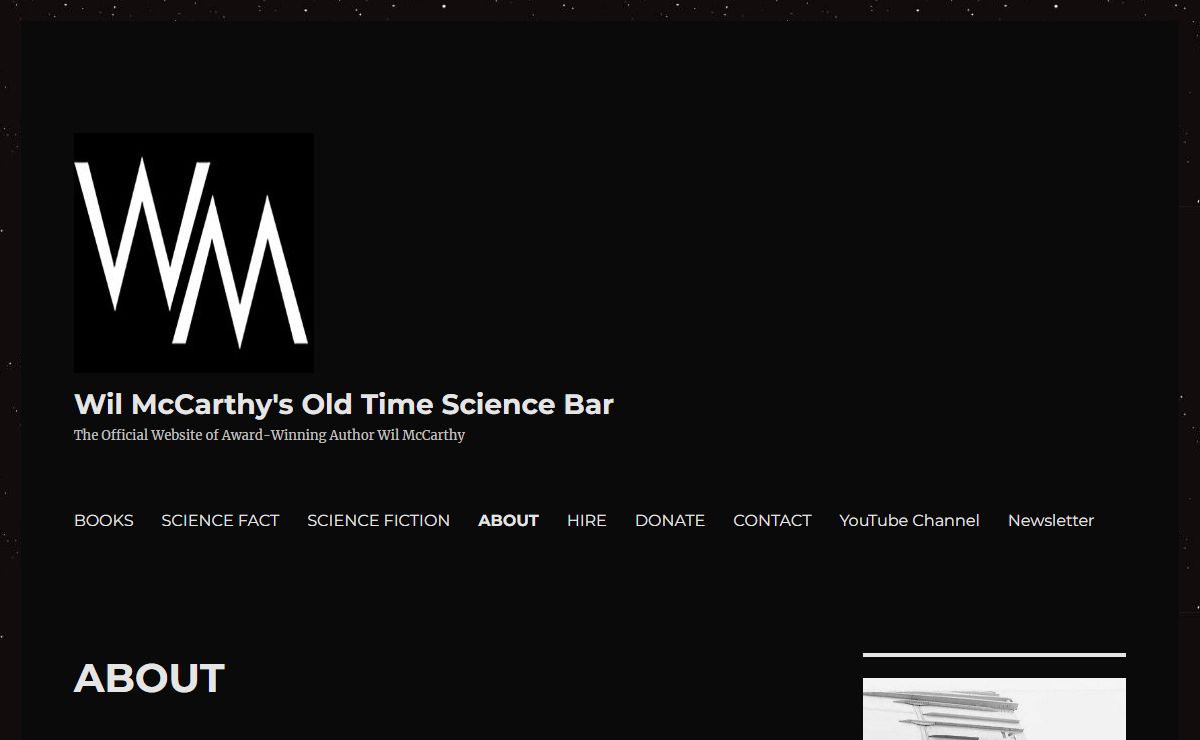Wil McCarthy's Old Time Science Bar – The Official Website of Award-Winning Author Wil McCarthy
