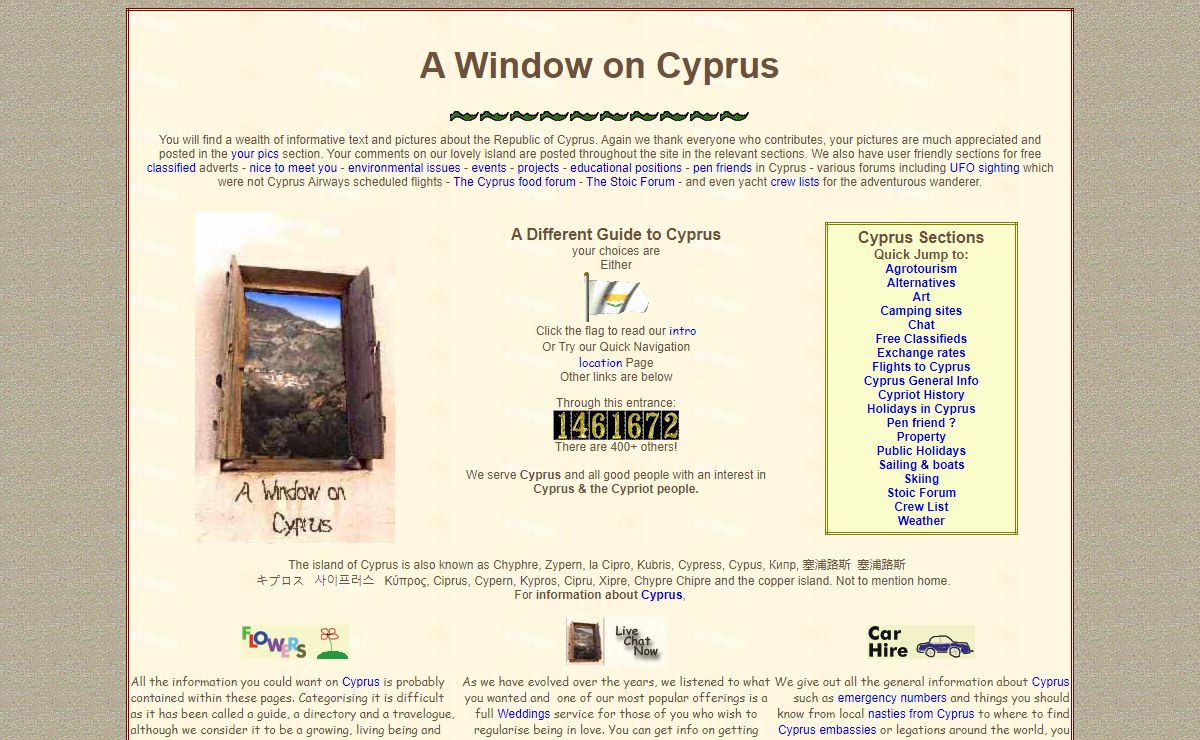 A Window on Cyprus, guide to Cyprus lifestyle, travel, history, tourism, people and much more.