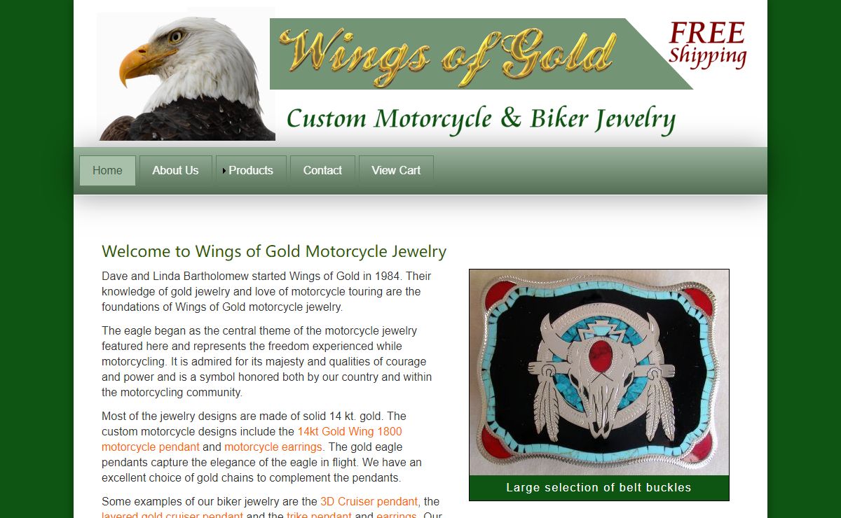 Custom Motorcycle & Biker Jewelry, Gold Eagle Pendants - Wings of Gold