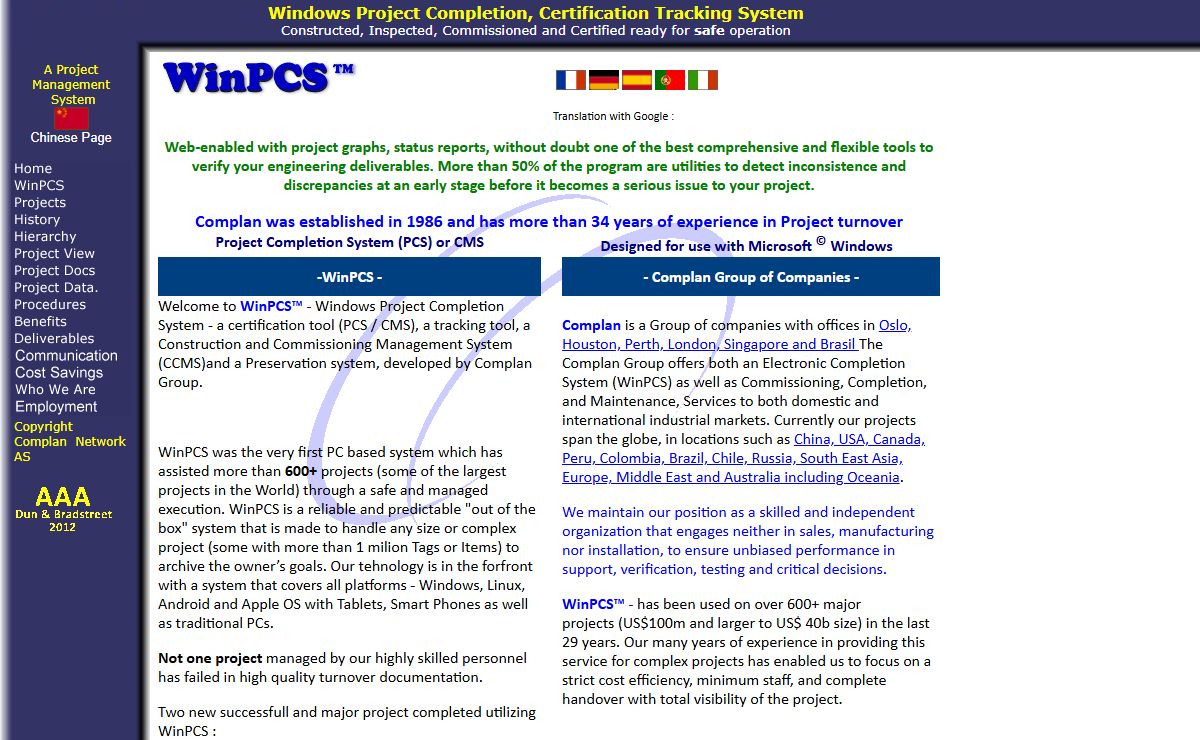 A - Commissioning System - WinPCS Project Completion Tracking and Handover Software