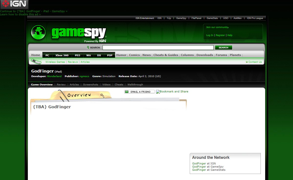 {TBA} GodFinger - iPad - GameSpy
